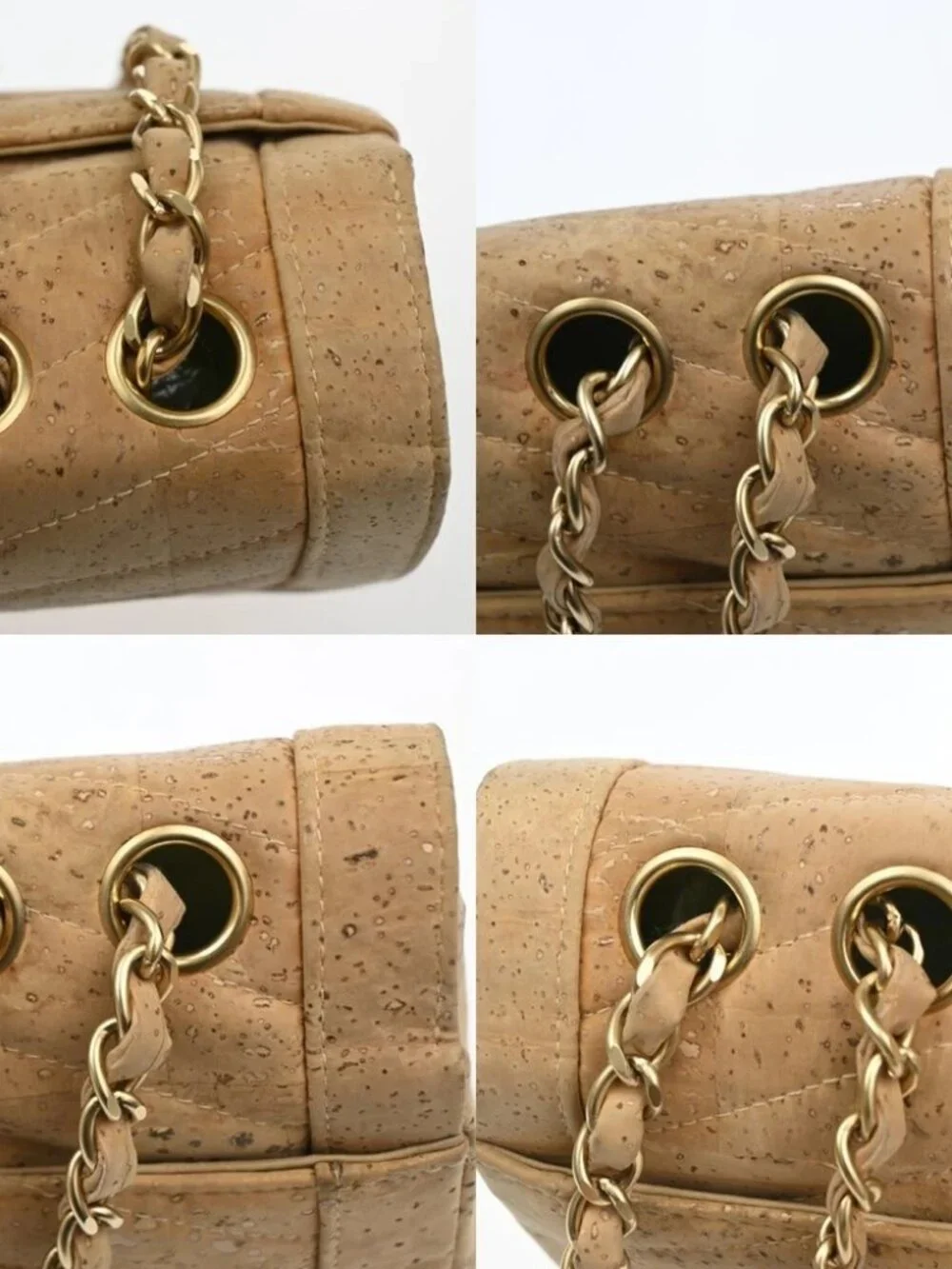 CHANEL Logo 2.55 Chevron Chain Shoulder Bag Cork Leather Beige GHW